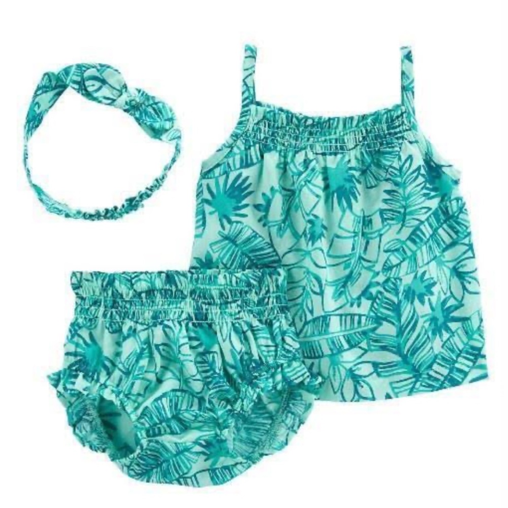 5/$25 Carter’s Baby Girl 3 Piece Blue Tropical Bubble Short Set